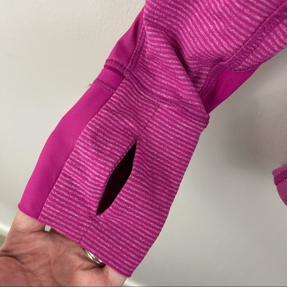LULULEMON Tonka Stripe Heathered Raspberry Pink Kriss Cross 1/2 Zip Jacket - Picture 7 of 13